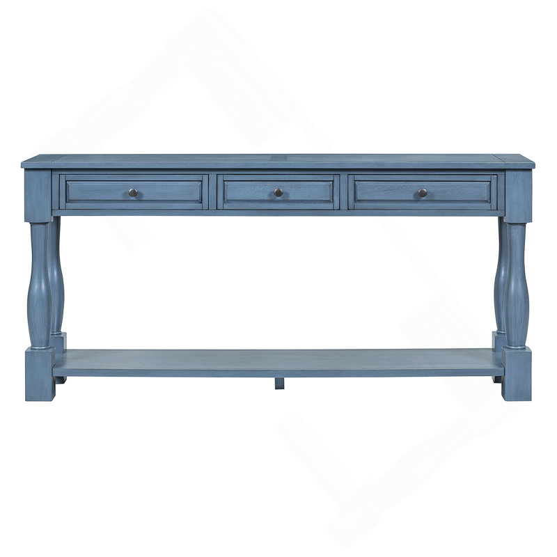 Console Console de 63 po de long avec tiroirs et tablette pour le vestibule, le couloir et le salon, Marine