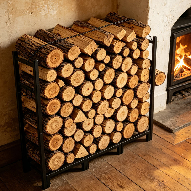 Support à bois pour l'intérieur et l'extérieur en métal noir