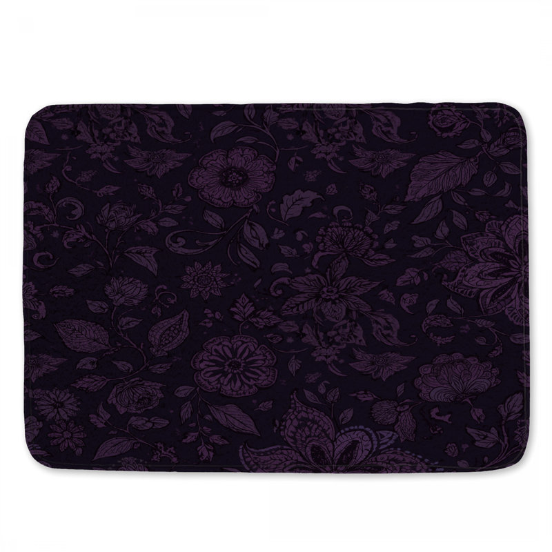 Tapis de bain mauve à motif floral, 34 po L x 21 po L