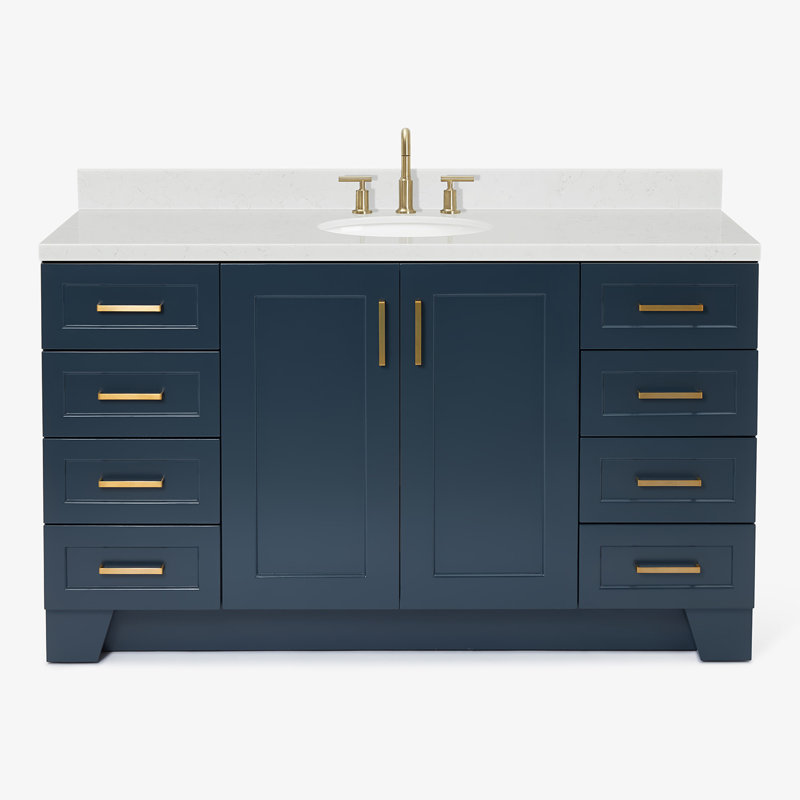 61 IN.  Single Bathroom Vanity, Midnight Blue, Rectangle, Carrara Quartz