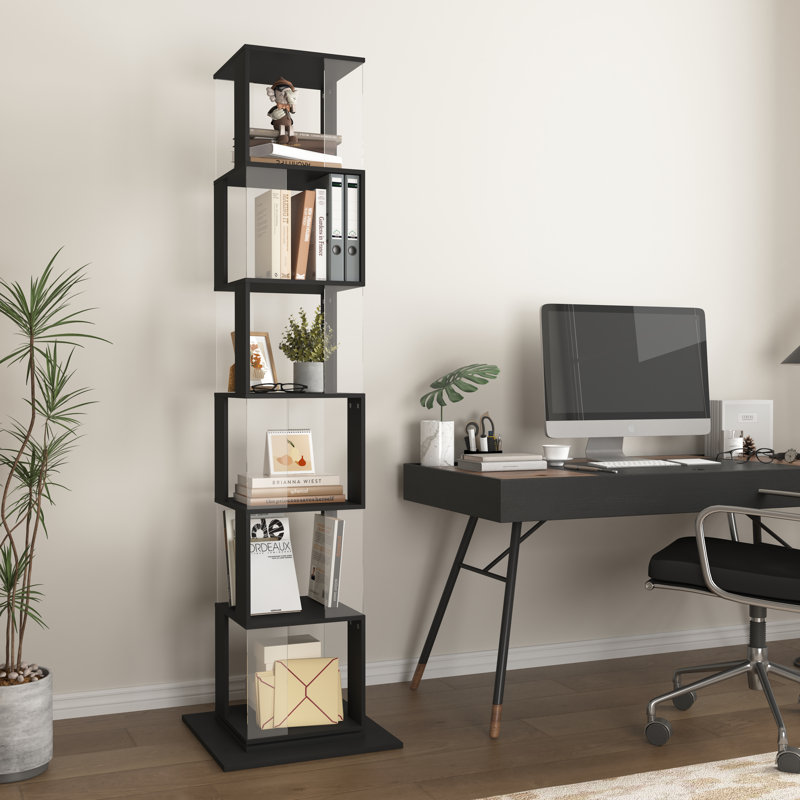 6-layer board rotating floor stand simple bookshelf, (6 Shelves) 74.8" H x 19.68" W x 19.68" D, Black