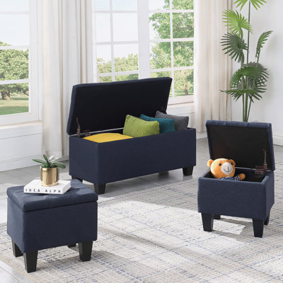 Large Storage Ottoman Bench Set, 3 In 1 Combination Ottoman, Tufted Ottoman Linen Bench