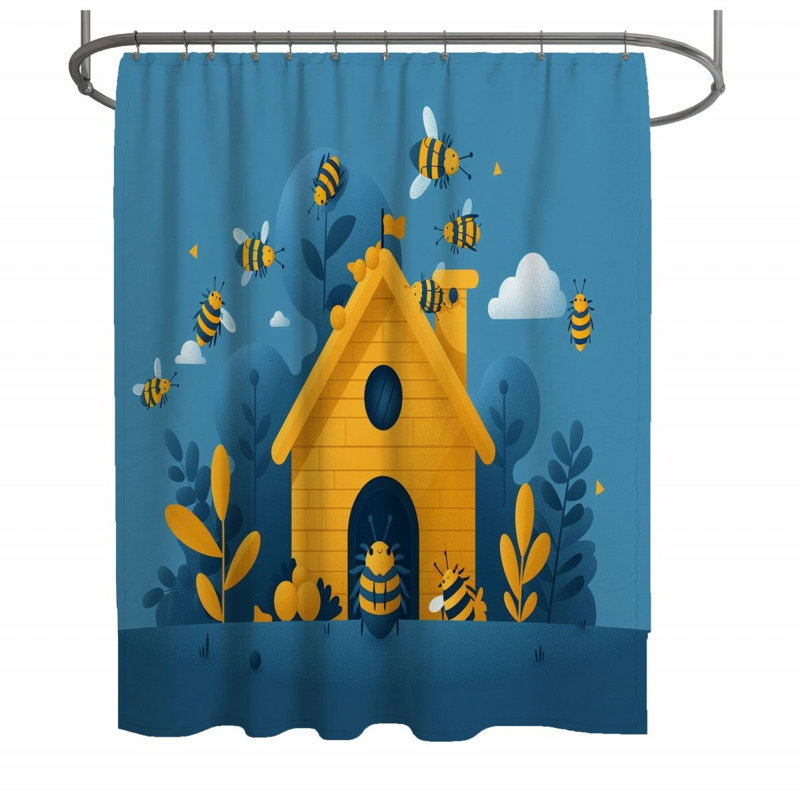 11939_Rideau de douche abeille - insectes, décor de salle de bain, L 70 po x L 83 po