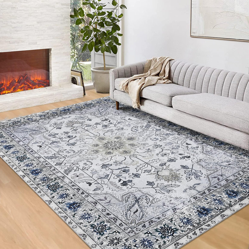 Tapis lavable rétro pour tapis de salon, Rectangle 9 pi x 12 pi