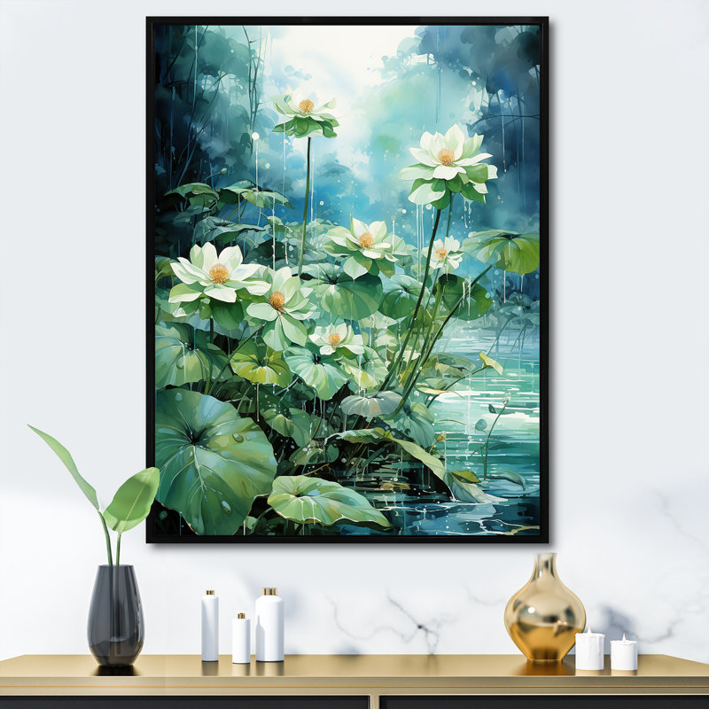 Floral Jungle Flower Majesty 1 - Jungle, art mural, Cadre flottant noir, H 44 po x l 34 po x P 1,5 po