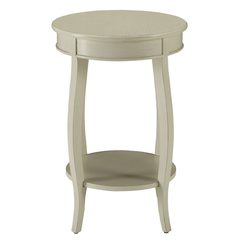 Round Side Table With Bottom Shelf, White