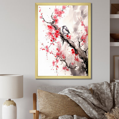 Art asiatique, oiseau Sumi, sérénité - impression