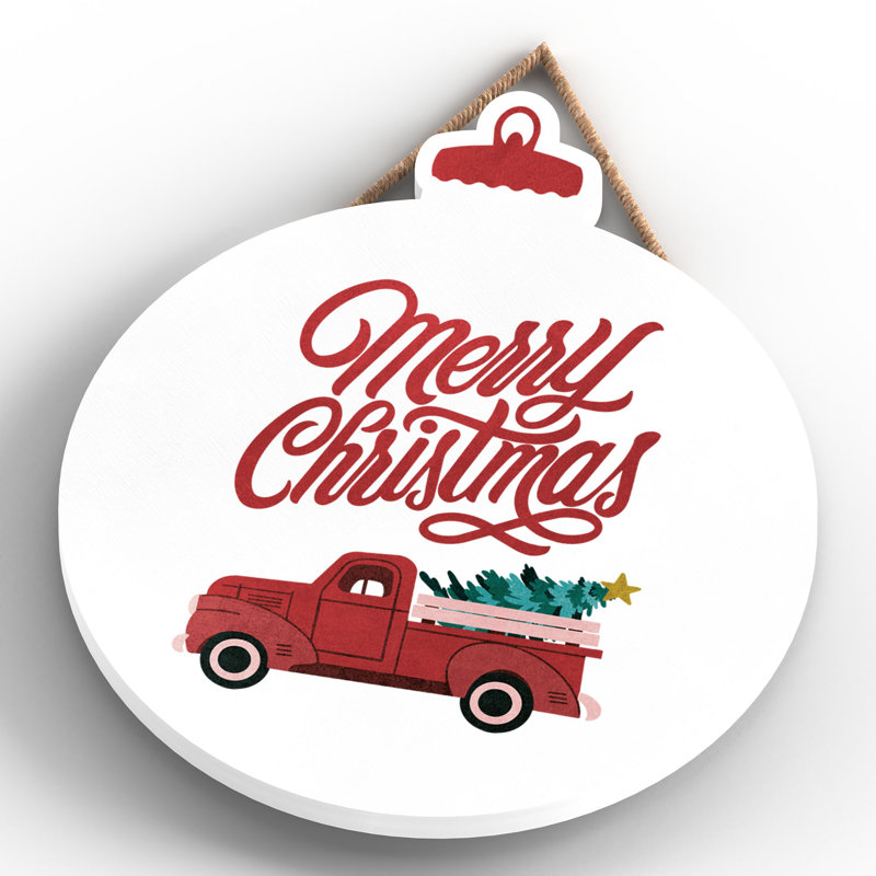 Xmas Merry Christmas Truck Wooden Bauble Plaque