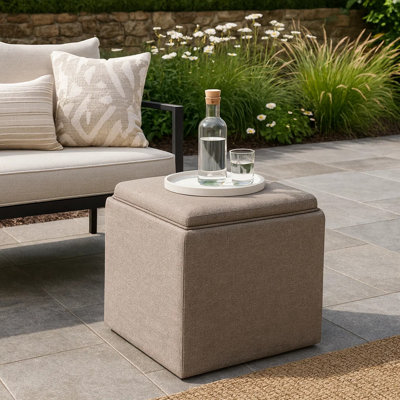Soa Storage Ottoman, 18 Inch Square Tray Top, Woven Fabric