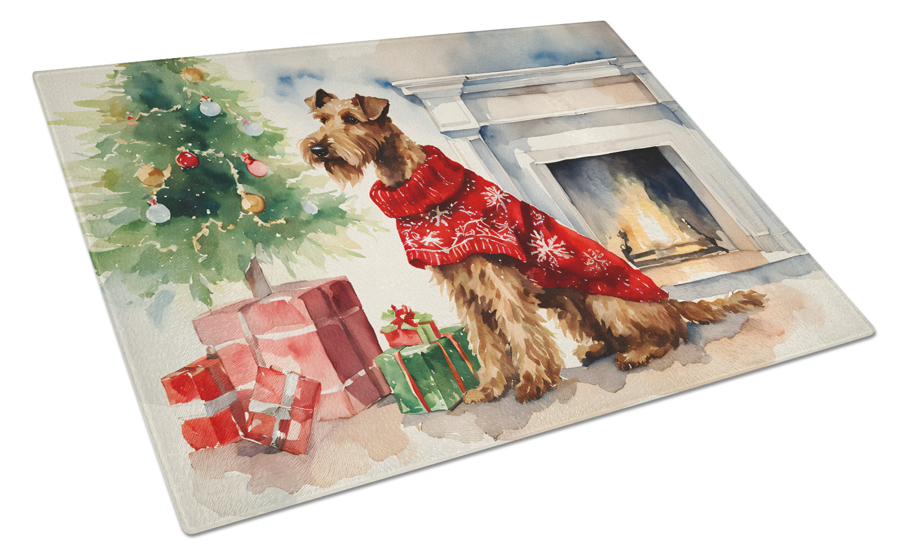 Caroline's Treasures Irish Terrier Cozy Christmas Glass Cutting Board ...