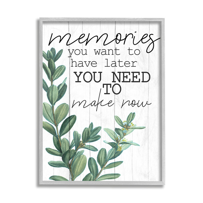 «Make Memories Now Expression Rustic Green Plant» par Kim Allen - impression d'art graphique, Estampe numérique Farmhouse
