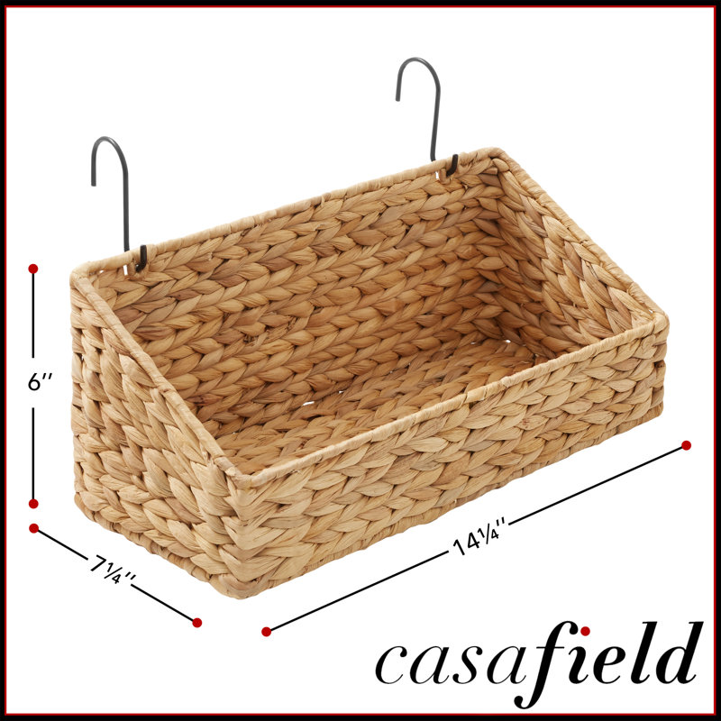2pk Hanging Baskets w/ Hooks, Woven Wall Mount Storage Bins, Natural, Tan