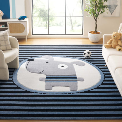 Tapis bleu marine à imprimé animal Burgan