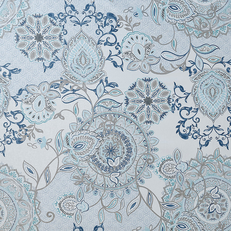 Printed Cotton Shower Curtain, Blue