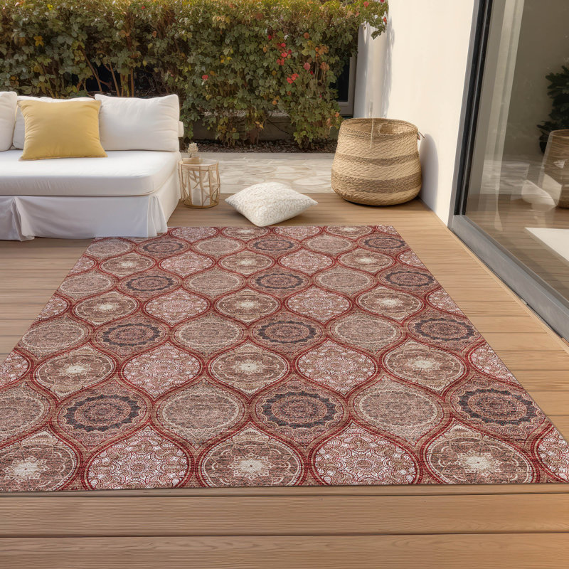 Aquaisha Flatweave Geometric Indoor / Outdoor Rug, Rectangle 9' x 12'