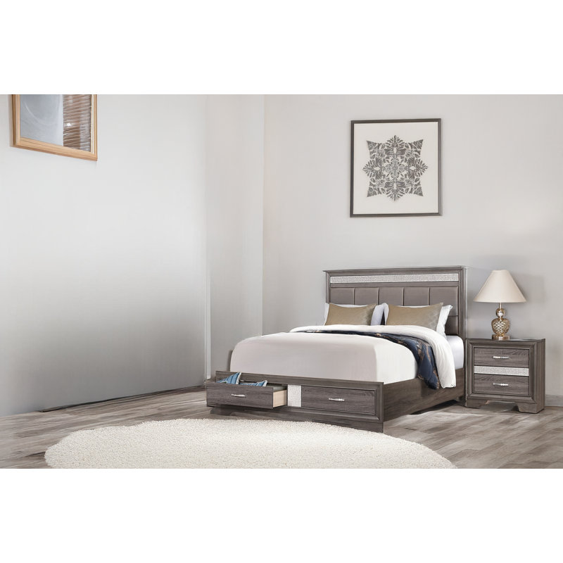 Lit plateforme tapissier avec rangement Erika, gris, Grand