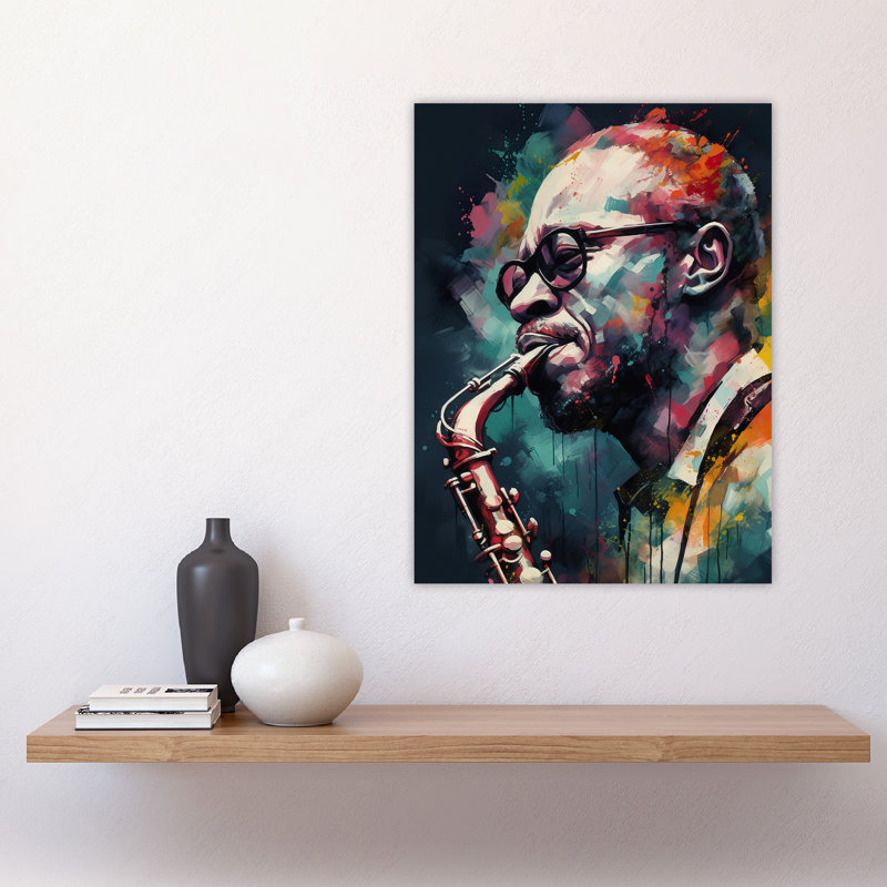 Wall Art Print Saxophone Player Playing Music Acrylic Painting Jazz Musician Portrait Poster