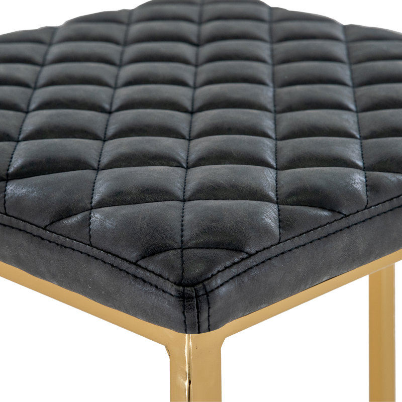 Quilted Leather Bar Stool – Modern Counter Stool, Upholstered Bar Chair with Metal Sled Base, Kitchen Island & Home Bar Seating