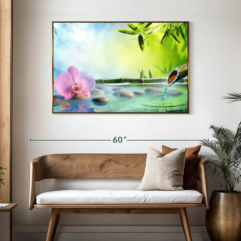 Orchidée japonaise, 46 po x 31 po, Cadre flottant doré