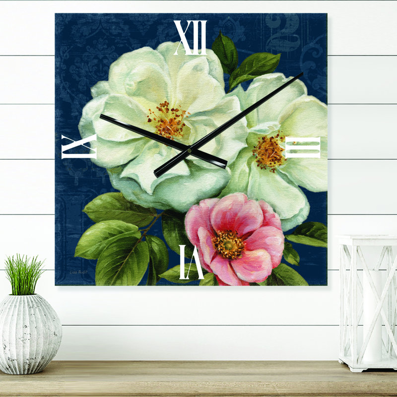 Horloge murale ferme peinte à la main en damas bleu, Grand