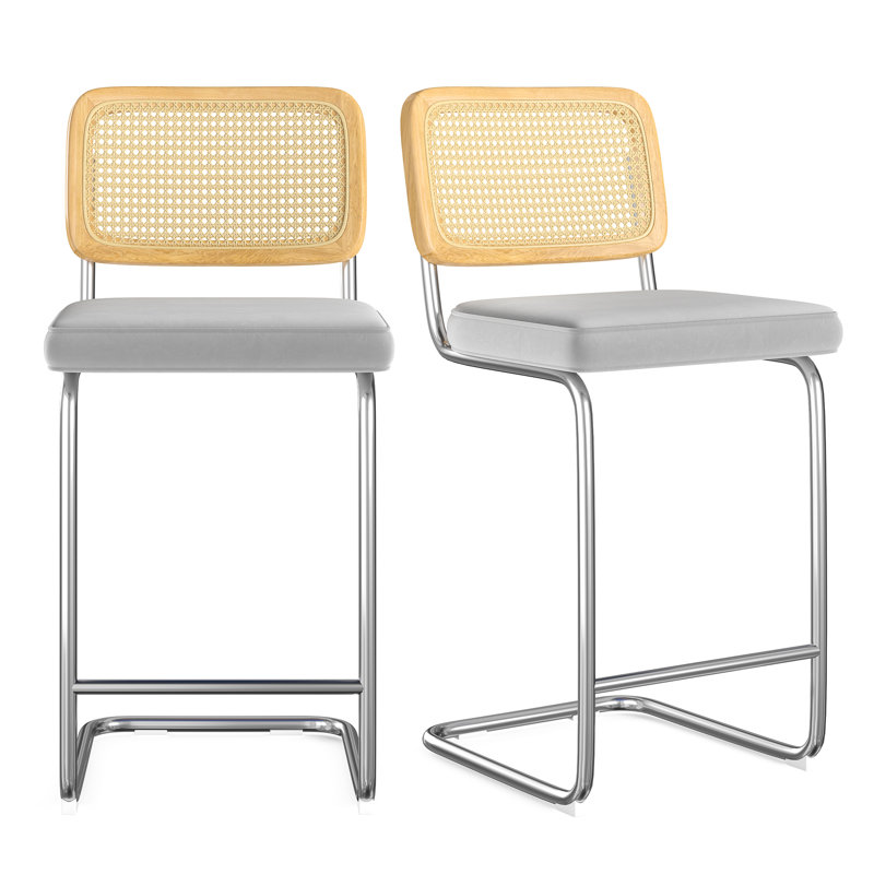 Tabouret Baumgartner, Argenté, Gris clair, Tabouret de comptoir (siège d'une hauteur de 26 p