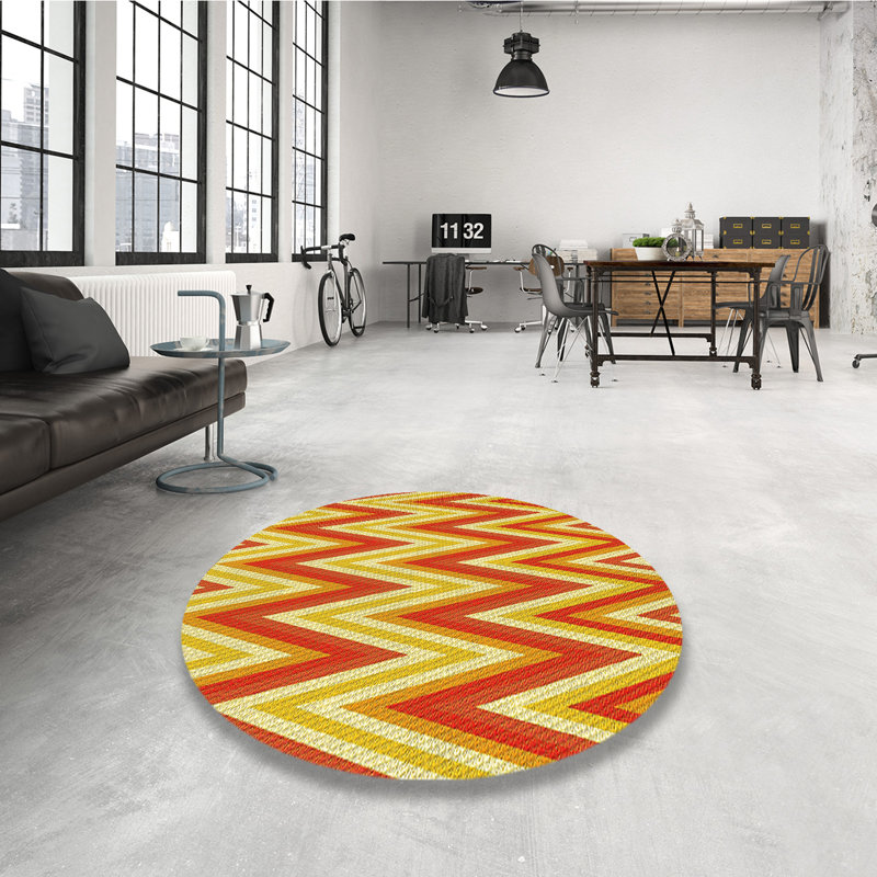 Tapis rond jaune tissé à la machine 3 pi