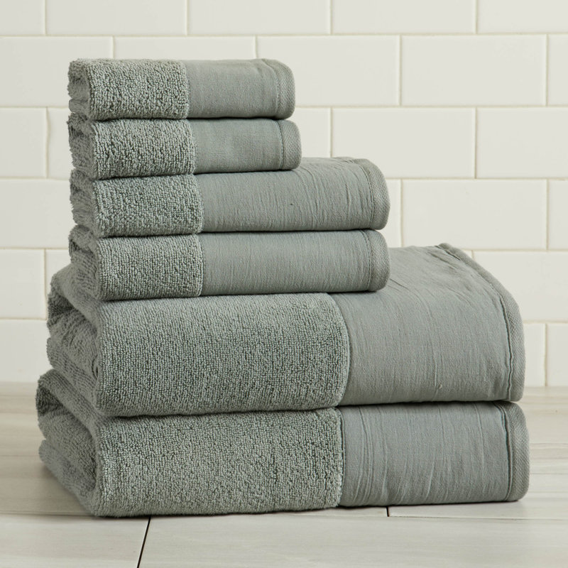 Ensemble de serviettes de bain 100% coton, Vert sauge, Ensemble 6 serviettes de bain