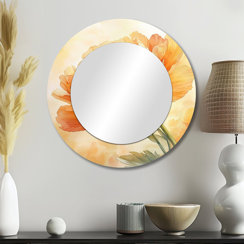 Soleil-pivoine pivoine élégante I - miroir pivoines pour décoration murale - imprimé sur métal, 23 po x 23 po