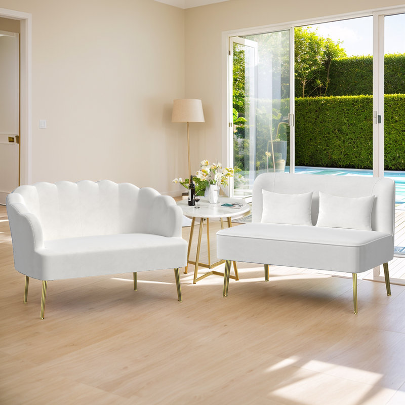 Ensemble de causeuse en velours 2 pièces avec pieds en métal, Beige