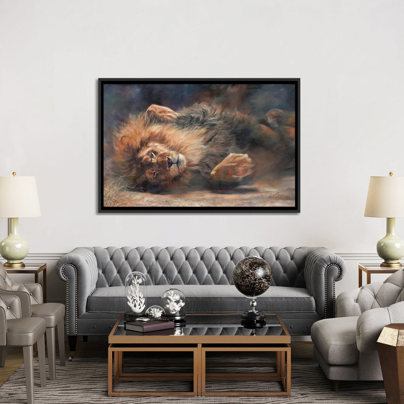 «Lion Rocking and Rollin», impression sur toile, H 18 po x l 26 po x P 1,5 po, Toile avec cadre noir, Pas de tapis