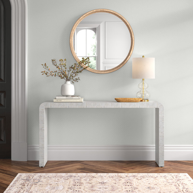 Ventura Reclaimed Wood and Mother of Pearl Waterfall Console Table, Off White