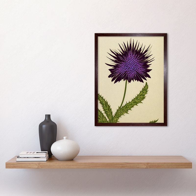 Stylized Modern Scottish Thistle Flower - Print, Brown Framed Paper, 43cm H x 33cm W x 2cm D