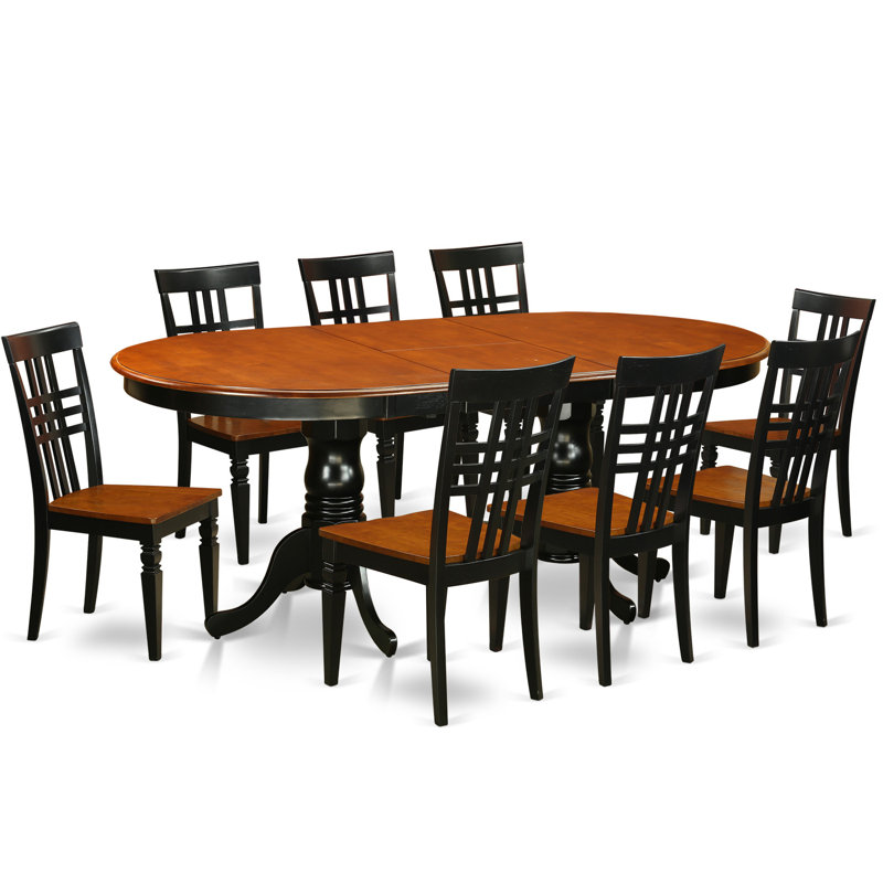 9 Piece Dining Room Furniture Set Includes an Oval Kitchen Table with Butterfly Leaf and 8 Dining Chairs, Black & Cherry