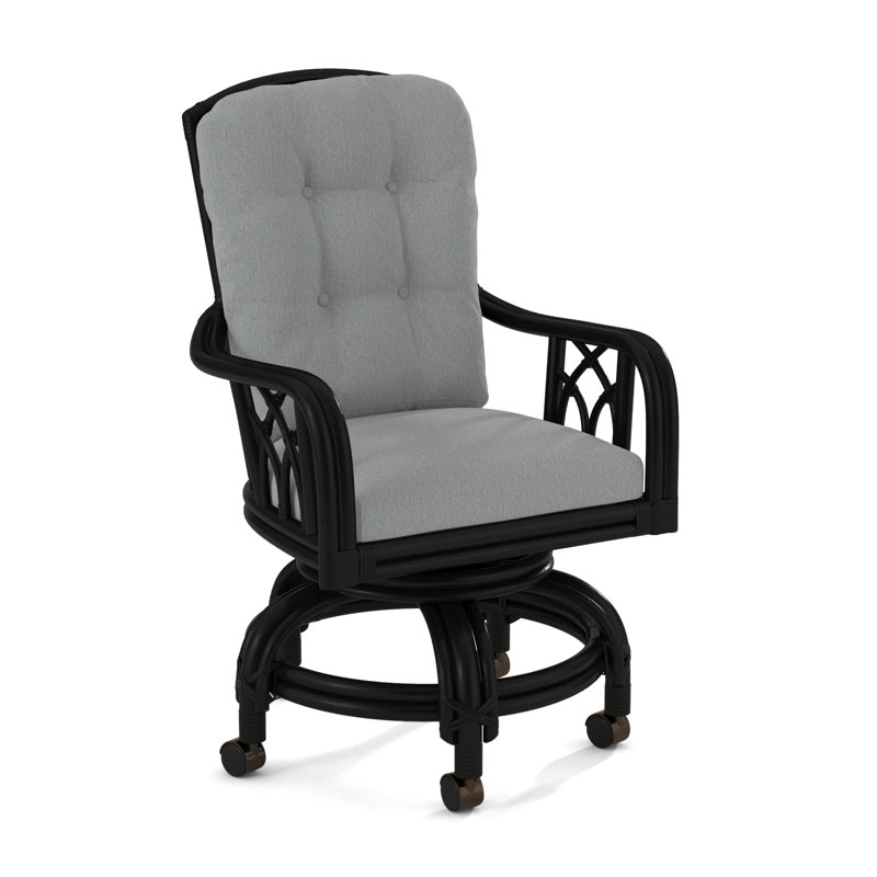 Edgewater Castered Arm Chair, Black, Light Blue Performance Fabric; 0851-55