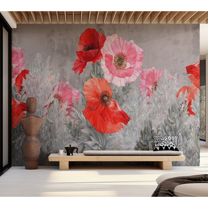 Papier peint floral - Prairie grise, L 110 po x l 157 po