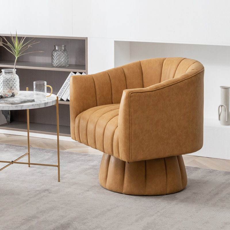 Fauteuil demi-tonneau pivotant en similicuir, Similicuir jaune, 1