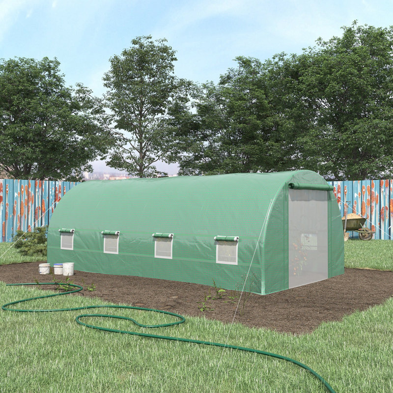 Structure en acier galvanisé avec porte à fermeture à glissière et fenêtres à mailles de 19 po x 10 po x 7 pi Walk-In Greenhouse