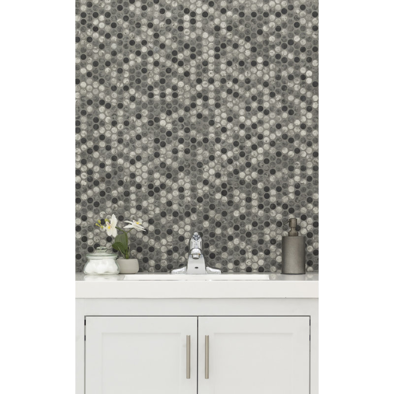 Montessa Penny Round 12 in. x 12 in. Glossy Glass Mosaic Wall Tile, Metro Hera