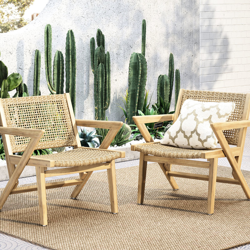 2 chaises d'extérieur transitionnelles - 2 pièces en bois brun avec revêtement