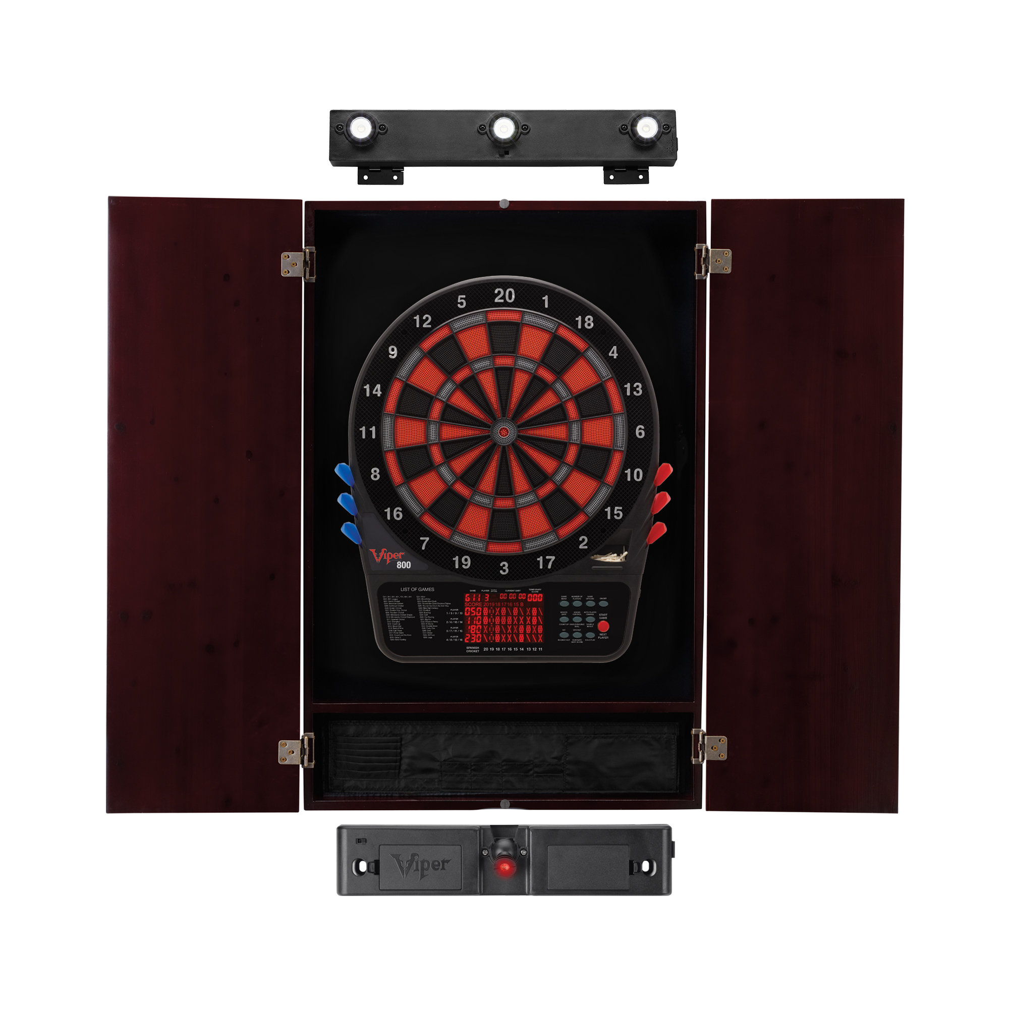 Viper 800 Electronic Dartboard, Metropolitan Mahogany Throw Line Light & Shadow Buster