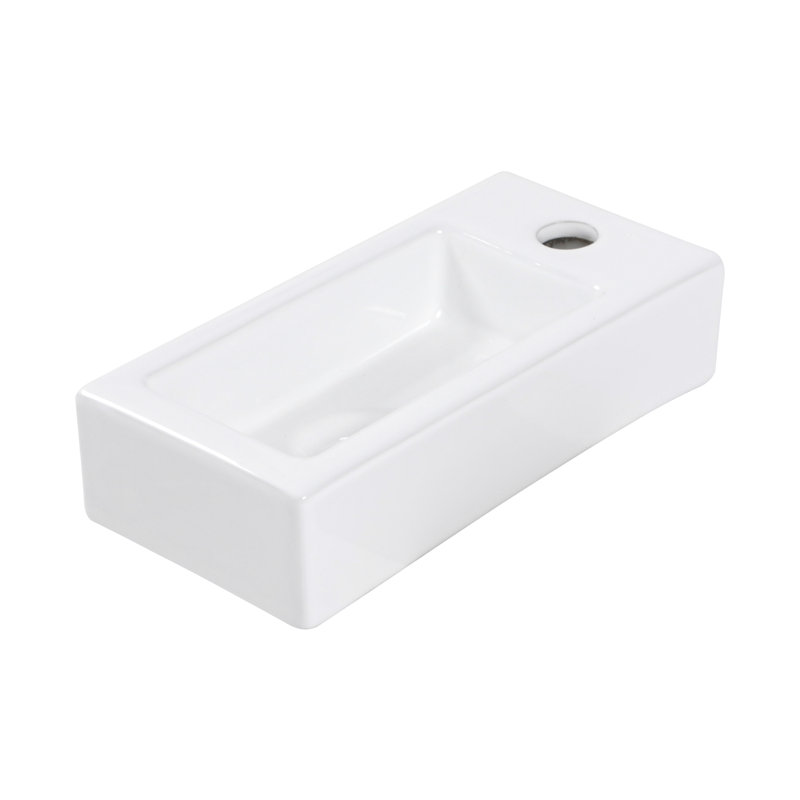 14.31X7.4 Inch Ceramic Wall Mount Sink - White, Stain , Rectangular, Faucet Hole Provided White Rectangular Mount, Inch, Supplied