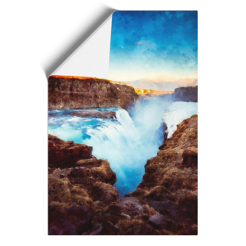 A Waterfall in Iceland - Unframed Painting, 59cm H x 42cm W x 0.1cm D