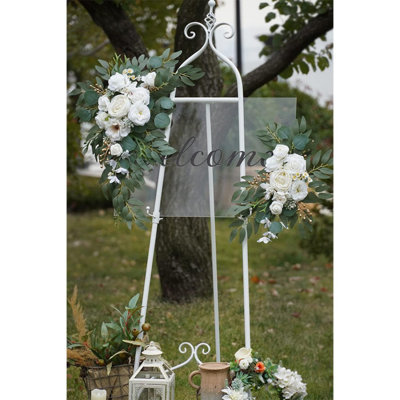 Ensemble de 2 décorations de guirlande de fausse arche pour les panneaux de bienvenue de mariage, décoration de guirlande, fausses fleurs de mariage