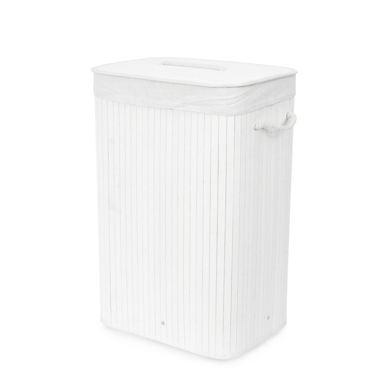 Bamboo Laundry Hamper with Handles, White