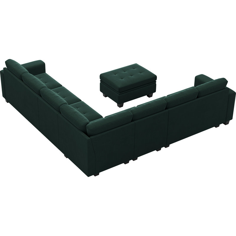 Shavera 7 - Piece Large L Shaped Velvet Modular Sofa Living room Corner Sofa Sectional Couch with Storage Ottoman