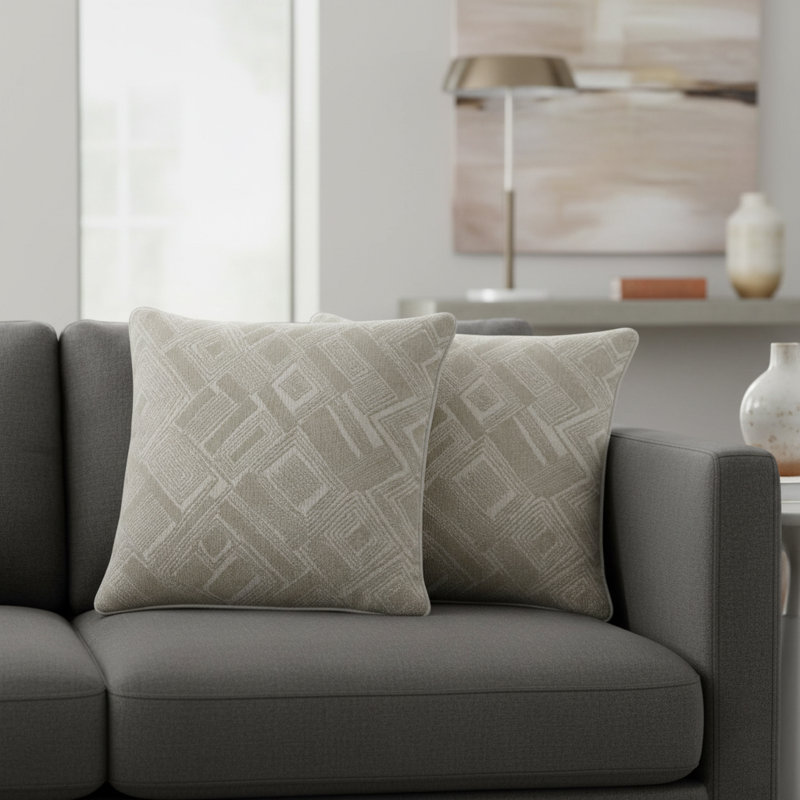 Moro Square Pillow Cover & Insert, Natural/Ivory Geometric