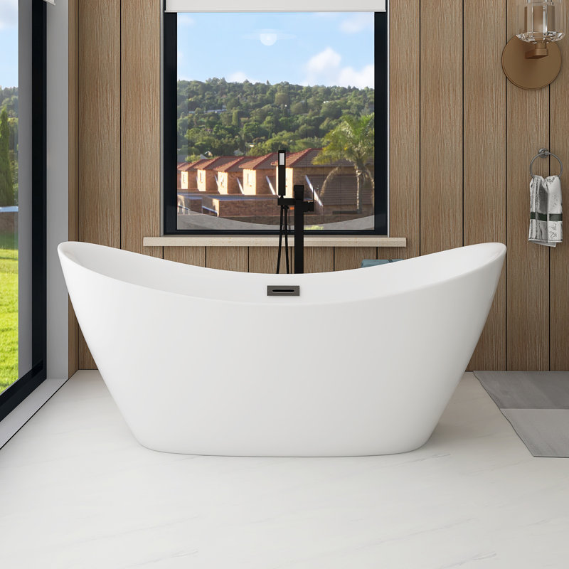 67" Freestanding Soaking Acrylic Bathtub In Gloss White