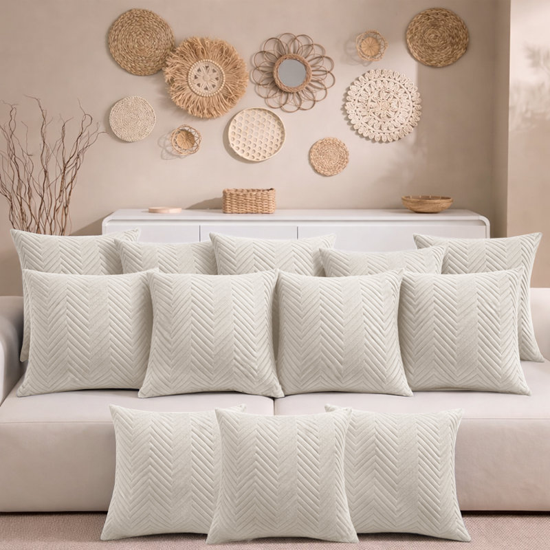 Aspire Homeware Embossed Square Velvet Cushion Cover, Beige, Pack of 12