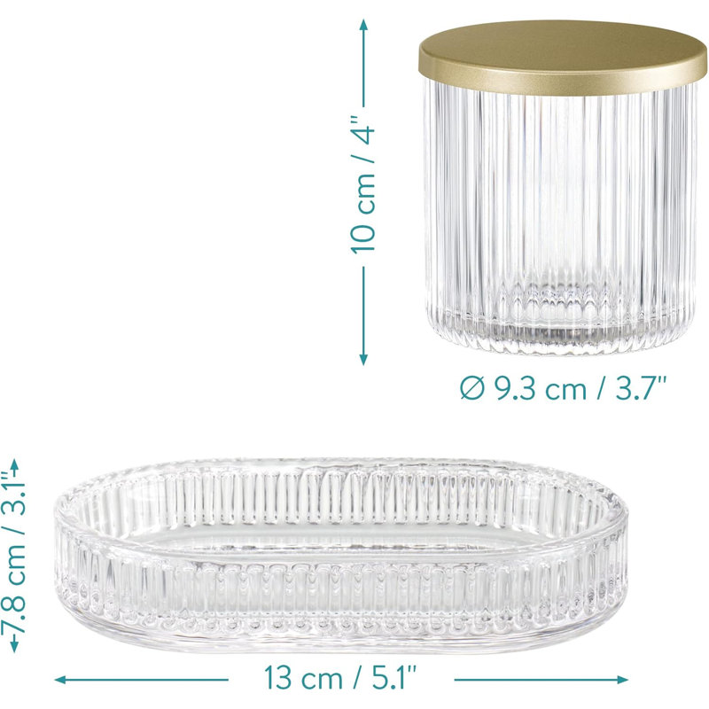 Bathroom Accessory Set, Clear/Metallic Gold