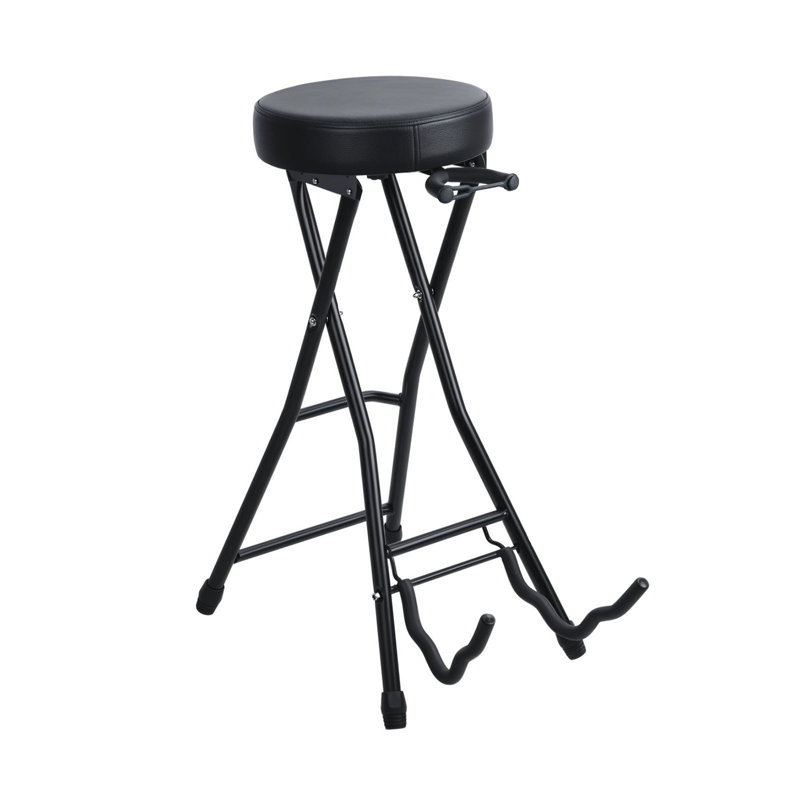 Tabouret de guitare pliable avec siège rembourré et support de guitare monté à l'arrière